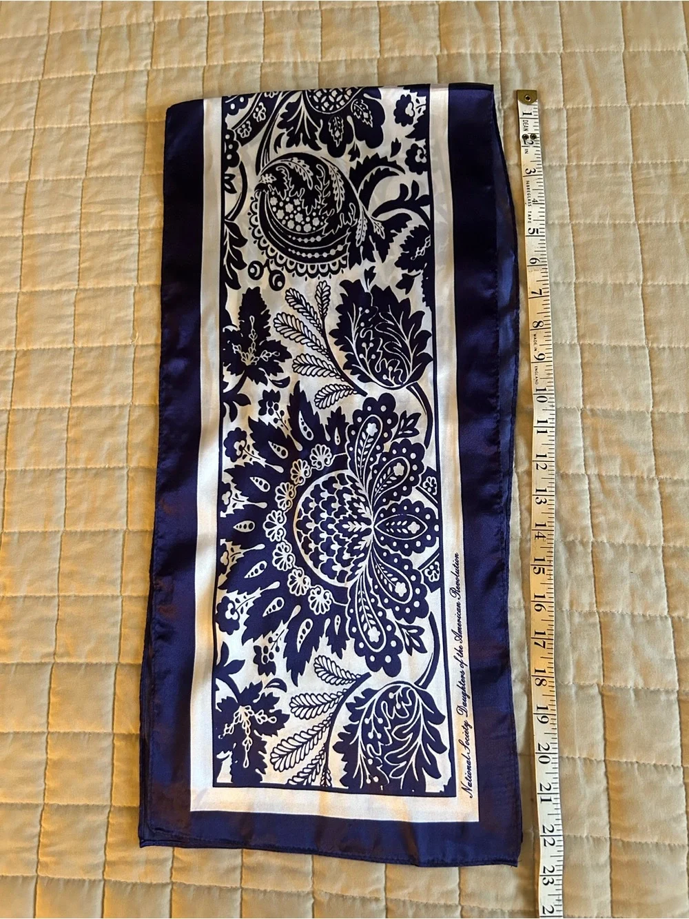 VTG DAR Silk-Feel Navy and White Paisley Scarf